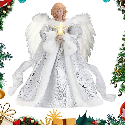 Aizuoni Weihnachtsbaum-Engel-Dekoration,Flache Christbaumspitze Engel Anhänger Mit Licht |Engel Weihnachtsbaumspitze Dekorationen, Für Saisonale Weihnachtsbaumdekoration