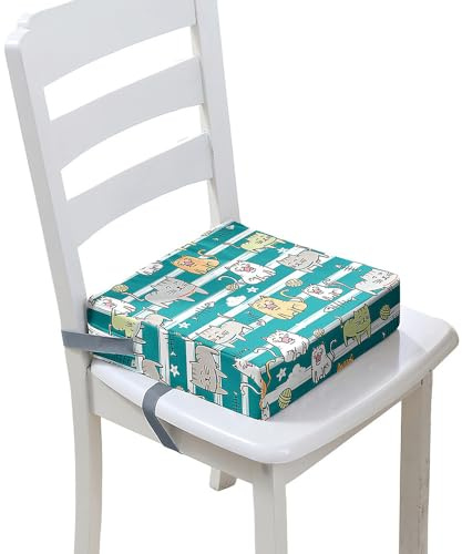 FANSU Kinder Sitzkissen Sitzerhöhung Stuhl, Katze DruckenBaby Kind Sitzkissen Karikatur Quadrat Zerlegbar Kleinkinder Esszimmerstuhl ErhöHen Pad Esszimmer Boostersitze (40x40x10cm,Grün)