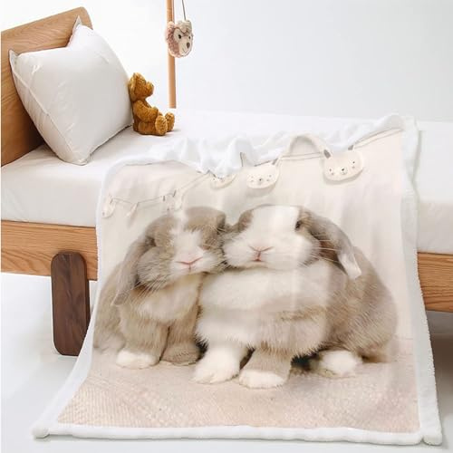 WEQEER kuscheldecke mit hase, Süßer Hase Druck Flauschige Fleecedecke Für Kinder, Märchen Tier Sofadecke Für Jungen Und Mädchen Kinde (8,100x140cm)