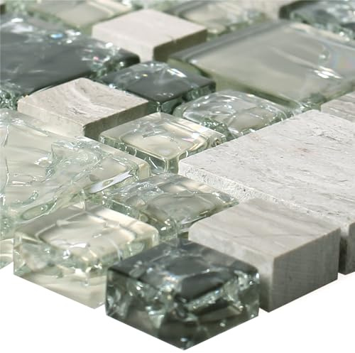Mosaïque Carrelage Verre Pierre Naturelle Malawi Vert Gris 2 Mix