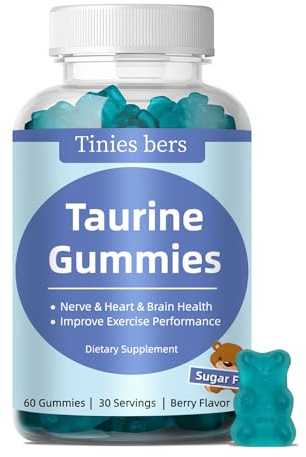 Taurine Gummies 1000mg, Sugar Free for Adults & Kids, 1 of 20 Amino acids, Boost Immune, Nerve, Cognitive, Heart, Eye Health, Exercise Performance, Anti-Aging, Gluten Free, Non GMO, Vegan, Pectin, 60