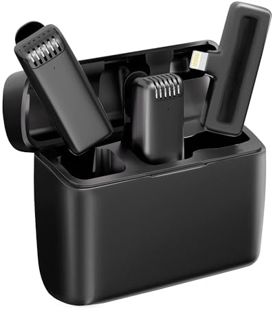 Micrófono Lavalier inalámbrico 2 en 1 para iPhone iPad con funda de carga, mini micrófono de solapa para grabación de video, micrófono de teléfono con clip pequeño para cámara de podcast, vlogging