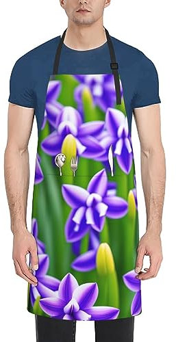 Lrtyuasq Küchenschürze mit rotem Muster, niedliches Mädchen, wasserdicht, mit Taschen, Violette Hyazinthe, Einheitsgröße