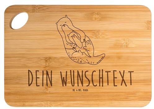 Mr. & Mrs. Panda Schneidebrett Mit Gravur Otter Kind - Personalisierte Geschenke, Baby, Personalisiertes Brett, Holzbrett personalisiert, Seeotter, Mutter, Brotzeitbrett, Familie, graviert, Mama