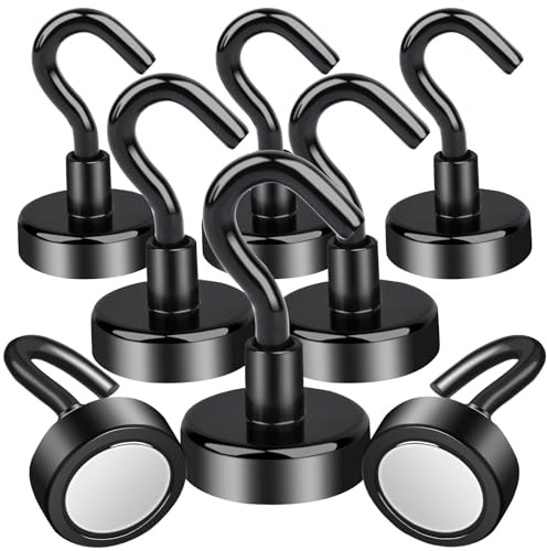 Keukenket 8 Stück 25MM Magnethaken Extra Stark 25kg Neodym Magnete für Grill, Dachrinne, Camping, Garage und Küche