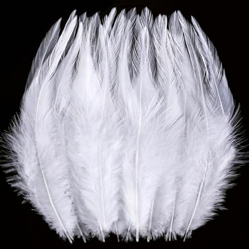 Holmgren White Feathers Bulk for Crafting, Wedding Decor, 200pcs 5-7inch | White Feathers for Crafts, DIY Earrings, Angel Wings, Dream Catcher and Christmas Party Costumes Decorations