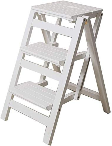 Rutschfester Klapptritthocker für Zuhause Tritthocker Dreistufige Leiter Klappbare Aufbewahrung Kleine Holzleiter Multifunktionsleiter/Weiß/42 * 56 * 66Cm
