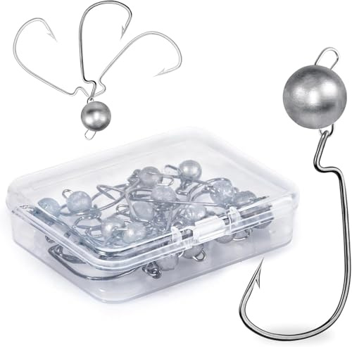 Goture Angelhakenset Jigköpfe, 16 Stück Scharfen Jighaken Set für Gummifische, Gummifische Angeln Jighaken, Karpfen Bleikopf-Angelhaken Offset Haken, Jigkopf Haken 3.5g