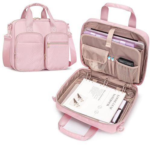 Prokva Carpeta con cremallera de 3 anillos, bolsa organizadora de anillas de 2 pulgadas con correa para el hombro para laptop de 13 pulgadas y 500 hojas, rosa (solo bolsa vacía)