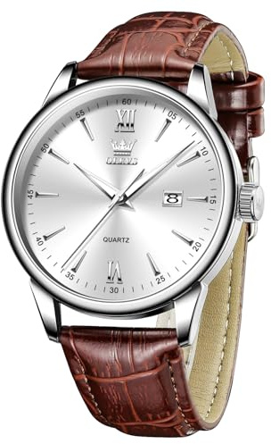 OLEVS Herren Uhren Wasserdicht Lederarmband Lässig Herren Großes Uhren