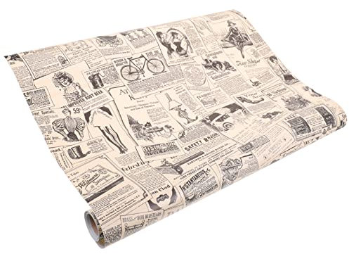 KITANDOVE 1roll Vintage Newspaper Self-Adhesive Wallpaper Peel and Stick Decorative Wall Covering for Living Bedroom Kitchen Removable Retro Style Wall Sticker