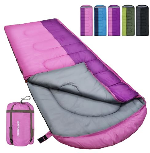 WKFAMOUT XL Schlafsack Outdoor 10℃ Deckenschlafsack für Erwachsene Maschinenwaschbar Schlafsäcke 3–4 Jahreszeiten mit Kompressionssack Camping Wandern 220x85CM Rosa