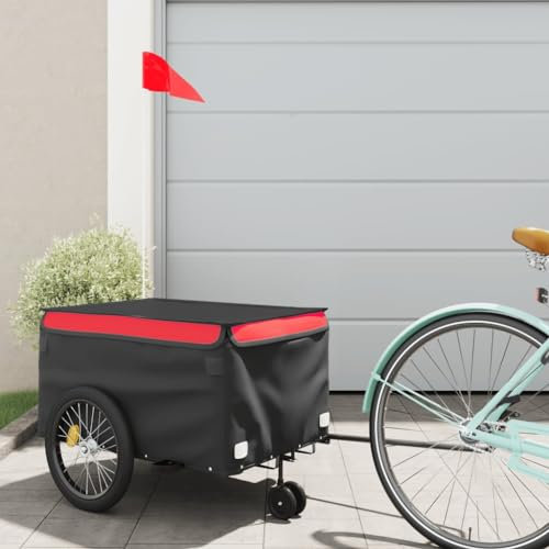 Willood Fahrradanhänger Lastenanhänger Fahrrad Transportanhänger Anhänger Schwarz und Rot 30 kg Eisen 124 x 53 x 45 cm