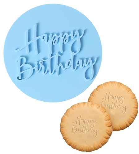 Blu Timbro in Rilievo „Happy Birthday“ 8 cm Timbro in Rilievo per Torta Fondente Design 3D Timbro per Biscotti per Biscotti di Compleanno Timbro Fondente Decorazione Torta Cupcake Fai da te