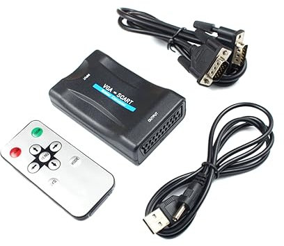 Angoily Adattatore Scart Vga Convertitore Scaler Da Vga Scart Ntsc Pal Leggero Sottile Plug and Play Nessun Driver Richiesto