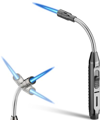 Accendino a gas ricaricabile a 360°, flessibile, accendino a gas, a asta lunga, antivento, per candele, camino, barbecue, forno, cucina (nero, M)