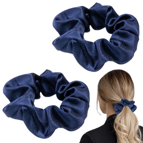 BIRLOZA 2 elastici per capelli da donna in seta colore nero per fermaglio per capelli (blu scuro)