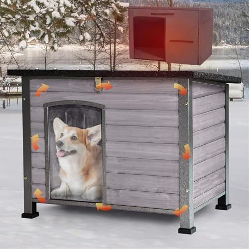 TUPOSTAR Hundehütte Für Draußen Und Drinnen Hundezwinger Aus Holz Für Den Winter Mit Erhöhten Füßen Wetterfest Für Kleine, Mittelgroße Und Große Hunde,Grau,113X61X70CM