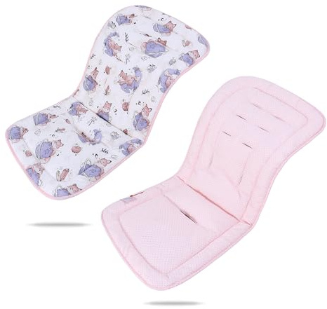 Baby Pushchair Seat Liners,Pram Liner Universal Fit for Most Pushchairs,100% Cotton Double-Sided Baby Stroller Cushion Pad,Stroller Seat Cover for Toddler Infant 1 Pack,78x34cm(Fox+Pink Dots)
