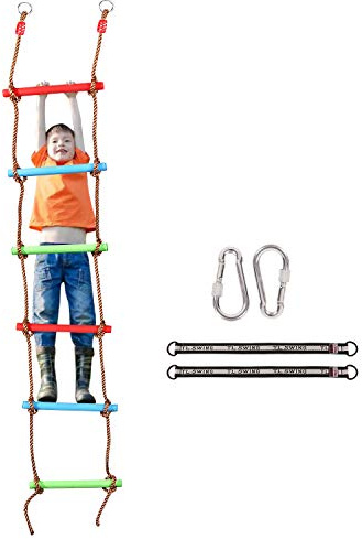 REDCAMP Escalera de cuerda para niños al aire libre, 2 m, estructura de escalada con seis peldaños de plástico, cuerda de escalada larga para juego de jardín, casa de árbol, hasta aprox. 150 kg