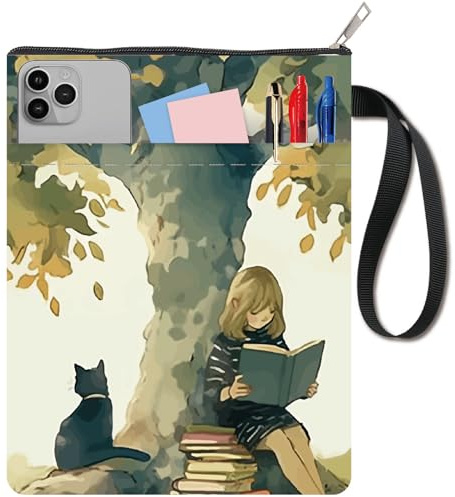 CRASPIRE Funda Libro Cremallera Cubierta Libro Manga Extra Manga Extra Color Doble Cara Mujer árbol Gato Tela Lavable Cuaderno Bolsa Bolsillo entusiastas Tapa Dura 11 x 8,6 Pulgadas
