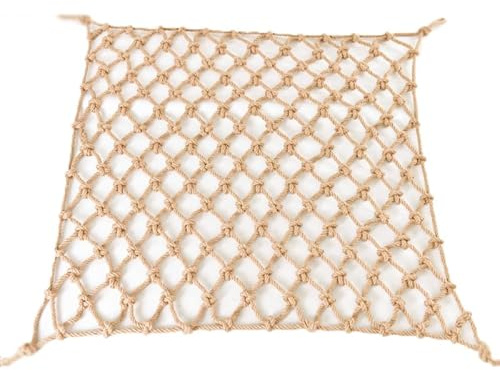 Red de yute biodegradable ecológica para soporte de plantas y decoración de escalada, 1,5 m x 3 m (rejilla de 8 cm), cordel de enrejado y cuerda para colgar fotos (8 mm)