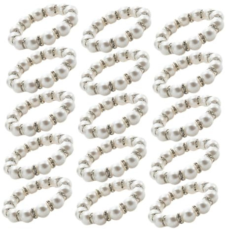 Warmhm 24stücke Serviettenringe Mit Perlenimitat Und Strass Zum Servieren Von Servietten Für Partys Und Feste Imitierte Perlen-Design