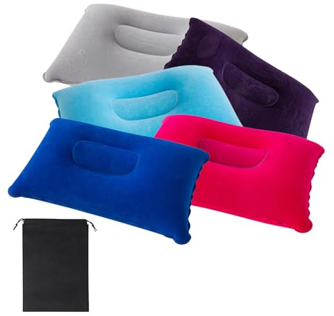 SKJAXF 5 Pack Inflatable Pillows for Adults with 1 Black Storage Bag, Camping Pillow Compact Light Water Resistant, 34x22 cm Blow Up Pillow for Travel, Camping, Beach, and Outdoor Activities