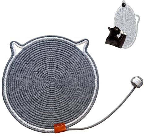 Cat Scratcher Mat 16.9'' Round Natural Cotton Rope Double-Sided, Dark Grey | Cat Wall & Floor Scratching Pad, Furniture Protector for Wall, Sofa, Couch, Carpet