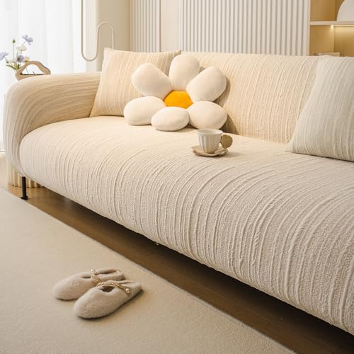 VanderHOME High Stretch Sofabezug – Kratzfeste, Atmungsaktive Sofaüberwürfe mit Jacquard-Muster für Hunde Haustiere | Staubabweisend, Maschinenwaschbar (3 Sitzer, Beige)