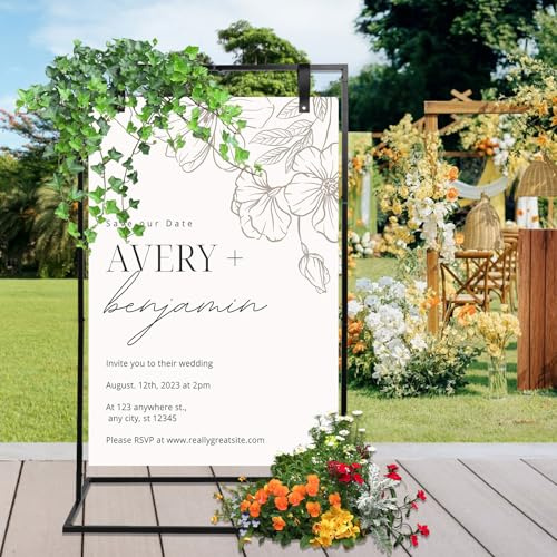 Supporto per Cartelli Nuziali, 73x53x123 cm Espositore per Matrimoni, Resistente, con 2 Cinghie in Pelle, Supporto per Cartello Pubblicitario, adatto per Tabelle dei Posti, Ricevimenti, Poster