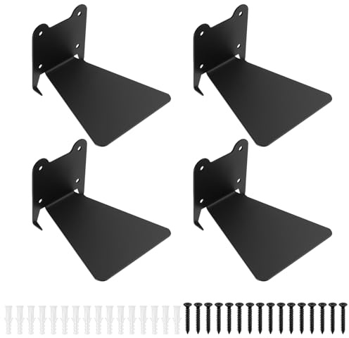 McBlast 4 Stück Unsichtbares Bücherregal Schwarz Metall | Floating Bookshelf, Wanddeko für Wohnzimmer, Büro, Schlafzimmer, robuster Halter, einfache Montage