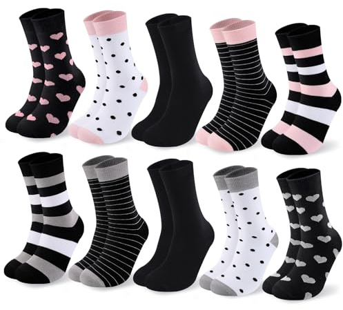Cirorld 10 Paires Chaussettes Femme Coton Colorées 39-42, Mi-Hautes, Sport Confortables, Hiver Respirantes, Motifs Rayures/Pois