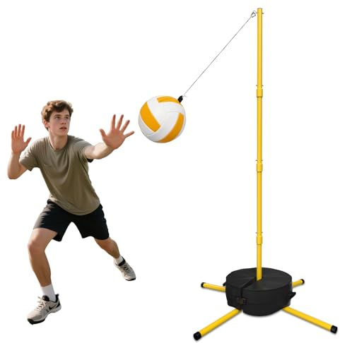 SportzPals Tetherball Ball and Rope, Tetherball Set with Sturdy Base and Pole, Adjustable Tether Ball Pole for Playground, Outside Ball Games Sports for Youth & Adults