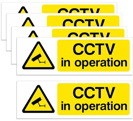 Pence & Moon Collective 5 Pcs CCTV in Operation Sign, Weatherproof CCTV Stickers for windows, CCTV Signs for Indoor/Outdoor Use(15cm x 5cm)
