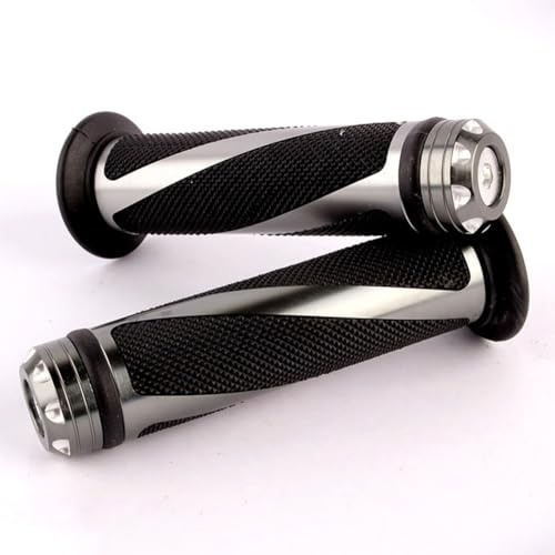 MoSundi Motorrad-Lenkergriffe, 2 Stück, gestreift, rutschfest, Gummi, Vibrationsdämpfung, passend für 22 mm Lenker, Schwarz / Silber