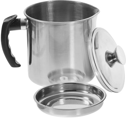 DOITOOL Recipiente de Acero Inoxidable 410 de 1.8l con Colador de Malla Fina y Tapa, Aceitera Filtro de Aceite Usado para Cocina Doméstica, Separador de Grasa Resistente a Reutilizable