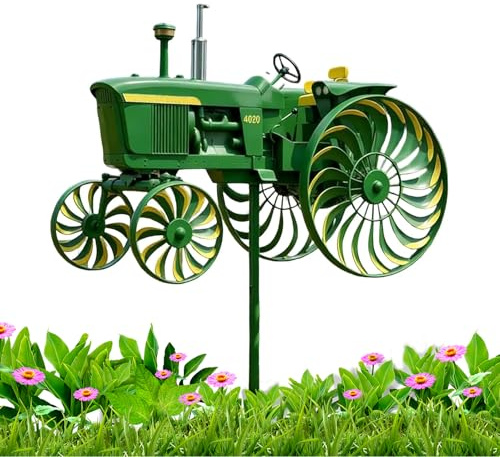 Wind Spinners Outdoor,Vintage Tractor Wind Spinner,Vintage Metal Wind Sculptures & Spinners for Yard and Garden, Retro Farmhouse Windmills Lawn Ornament (A)