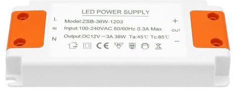 Transformador 220V a 12V, LED Driver 36W, Fuente de Alimentación LED DC 12V 3A, Voltaje Constante 100-240V para Tiras LED, Focos, Downlights, Luces de Gabinete MR11, MR16, G4, GU5.3, Halógeno