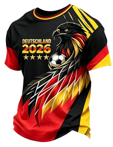 Deutschland T-Shirt Herren Retro Fußball Trikot mit Adler WM 2026 Fußballfans Tee Top Kurzarm Deutschland-Symbol T Shirt Deutsche Flagge (DE/NL/SE/PL, Alphanumerisch, XL, Regular, Regular, Schwarz)