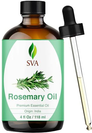 SVA Rosemary Essential Oil – 4 Fl Oz – 100% Natural Rosemary Oil for Hair, Face, Skin Care, Diffuser, Aromatherapy, Scalp, Body Massage, Soap and Candle Making – with Dropper
