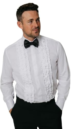 Dobell Mens White Dress Shirt Regular Fit Ruffle Front-16.5