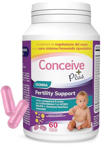 Conceive Plus Supplementi di Fertilità per le Donne, Favoriscono l'Equilibrio Ormonale, Calcio, Vitamina D, Acido Folico, Mio-Inositolo - Vitamine Prenatali per le Donne - 30 Giorni, 60 Capsule