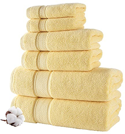 NOVA Luxury Linen - Hotel Quality Turkish Towel Set for Bathroom (6 Pcs Towel Set, Sunlight Yellow)