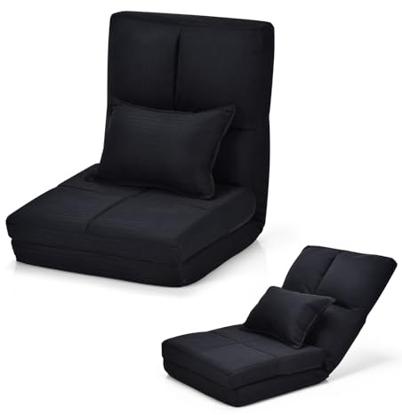 GOPLUS Bodenstuhl, Bodensessel mit 5-Fach Verstellbarer Rückenlehne & Kissen, Bodensofa mit Schlaffunktion, bis 100kg belastbar, Lesesessel Liegestuhl Meditationsstuhl für Wohnzimmer (Schwarz)