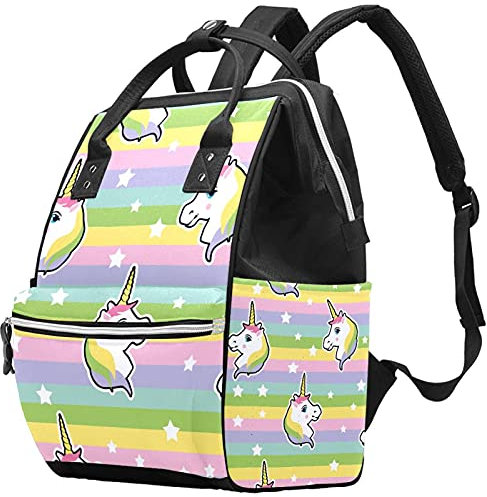 Regenbogen Hipster Einhorn Muster Wickeltasche Mama Rucksack Große Kapazität Babytasche Multifunktions-Reiserucksack Windeltaschen Stilltasche für Babypflege, mehrfarbig