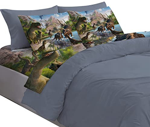 DXH - Juego de sábanas de cama de dinosaurios para niños, 3D, realista, diseño de dinosaurios, color verde