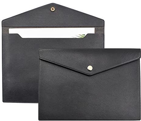 VANRA PU Leder Aktenordner A4 Dokumentenhalter Aktenumschlag Wasserdicht Portfolio Aktenordner Organizer für Briefgröße mit Druckknopfverschluss (Schwarz)