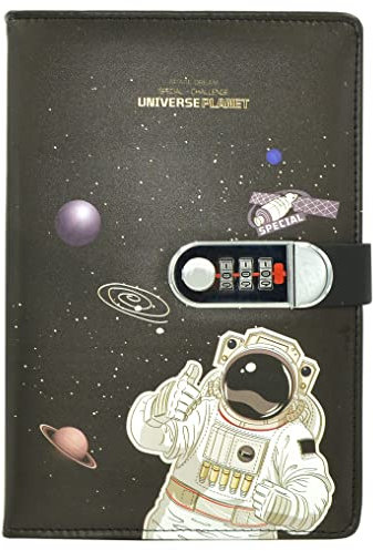NectaRoy Lockable Diary, PU Leather Password Notebook(Universe Planet), A5 Secret Travel Journal with Lock for Office School Supplies Student Stationery Birthday Gift, 210x145mm