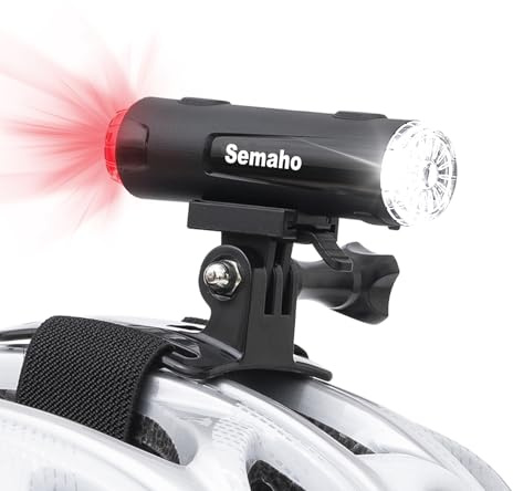 Semaho 2in 1 Rechargeable Helmet Light with Bracket Mount Night Bike Light Riding Safety 5 Warning Light Modes IP66 Waterproof Bicycle Light, 360° Rotatable Front Rear Lights, Mountain Bike Headlight